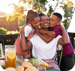 Happy family looking forward
